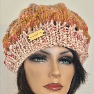 Hand Knits 2 Love Beanie Slouch Hat Deco Bead Designer Semi Chunky Winter Chic